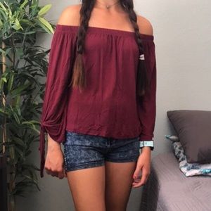 maroon off the shoulder top